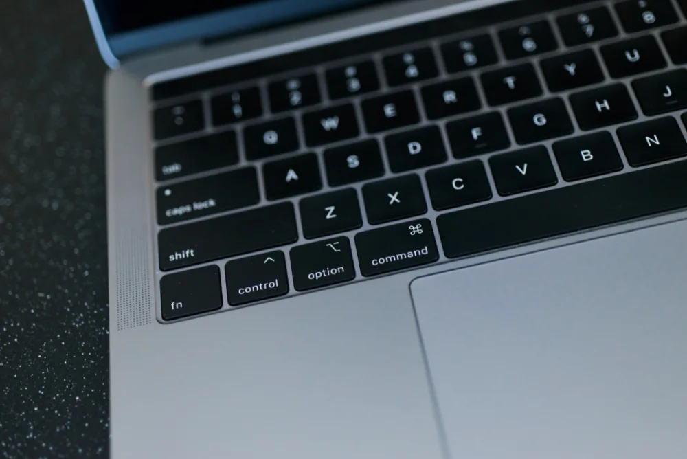 A close view of a laptop keyboard.
