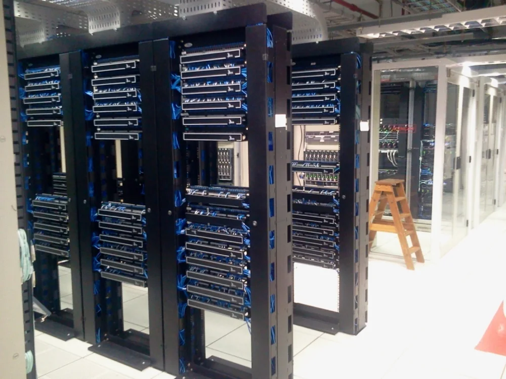 A row of server racks in a data centre.